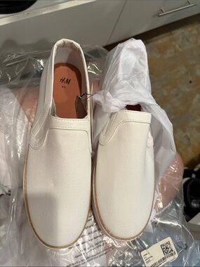 H&M White Canvas Slip-On Loafers for Women